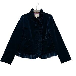 J. Crew Crewcuts velvet ruffle jacket, cotton, navy blue, girl's medium